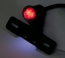 LED Taillight Old School Type 6, Black, Red Lens, With Adjustable License-Plate Bracket