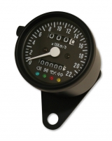 60mm Speedometer, black housing and scale, blue backlight, 4 function lights